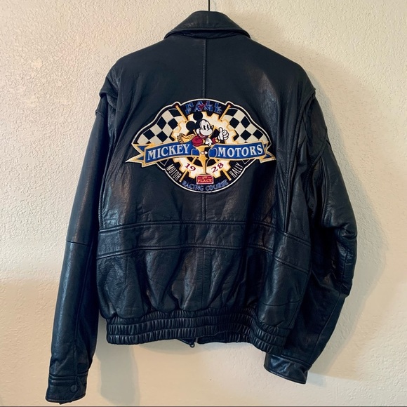 VINTAGE Mickey Mouse Racing Leather Jacket-Large - Picture 12 of 12